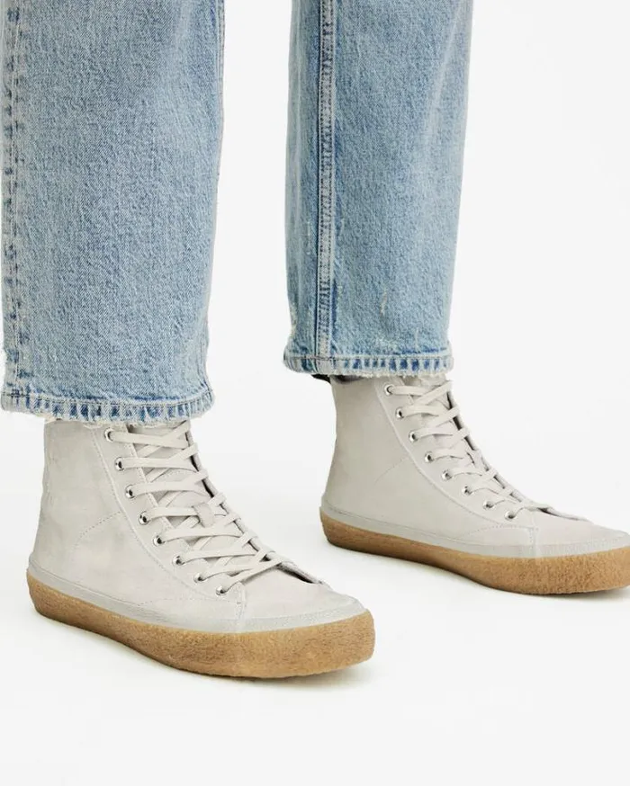 Crister Logo Leather High Top Sneakers Chalk White Men AllSaints Shoes and Boots