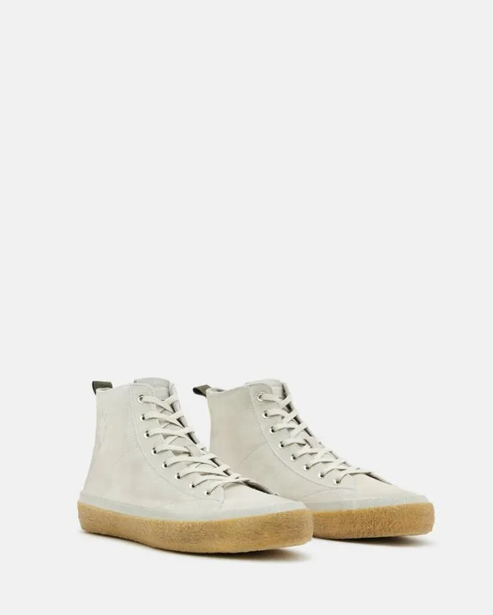 Crister Logo Leather High Top Sneakers Chalk White Men AllSaints Shoes and Boots