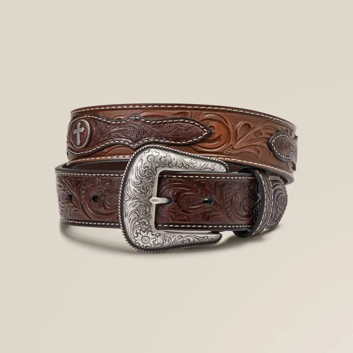 Cross Medallion Belt Brown Men Ariat Belts