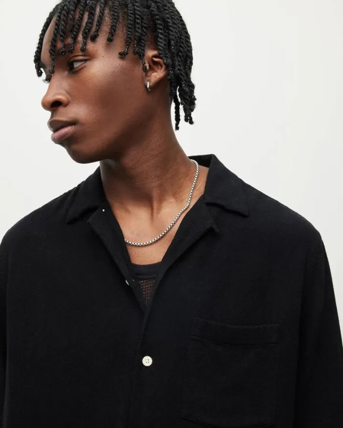 Cudi Linen Blend Relaxed Shirt Jet Black Men AllSaints Shirts
