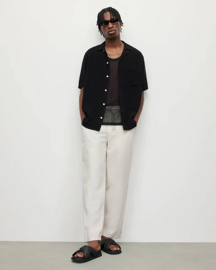 Cudi Linen Blend Relaxed Shirt Jet Black Men AllSaints Shirts