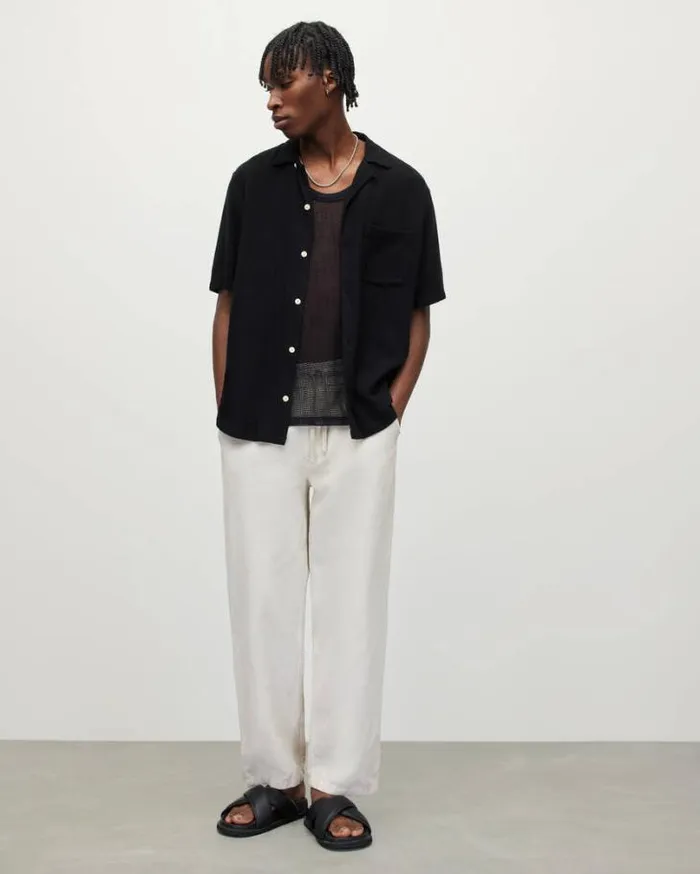 Cudi Linen Blend Relaxed Shirt Jet Black Men AllSaints Shirts