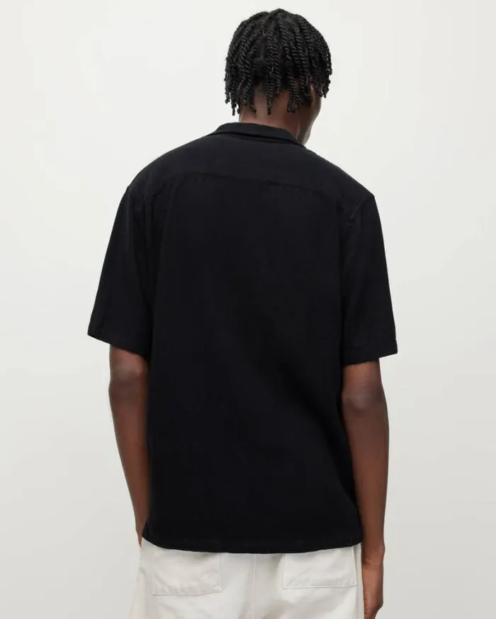 Cudi Linen Blend Relaxed Shirt Jet Black Men AllSaints Shirts