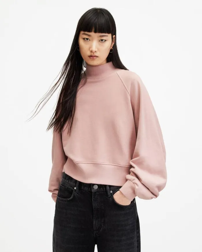 Dana Relaxed Fit Zip Sweatshirt Dusty Pink Orchid Women AllSaints Sweatshirts and Hoodies