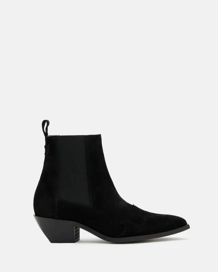 Dellaware Pointed Suede Western Boots Black Women AllSaints Shoes and Boots