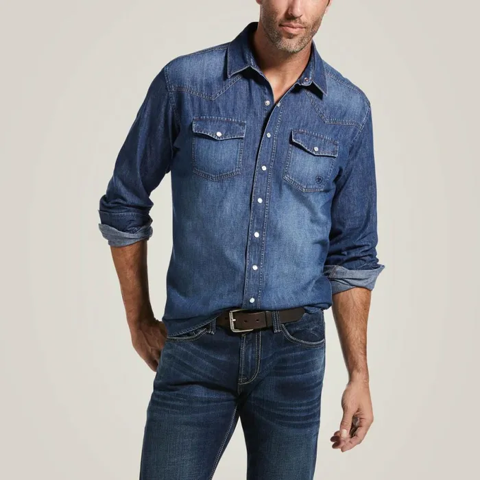 Denim Retro Fit Shirt Stone Men Ariat Button Down Shirts