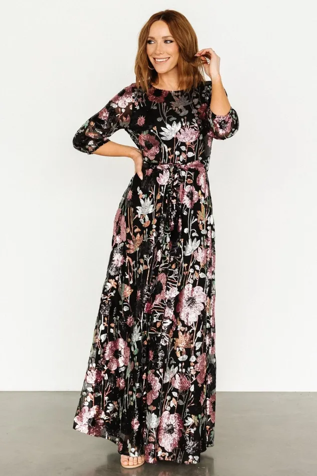 Destiny Sequin Maxi Dress Black Multi Women Baltic Born Wedding Guest