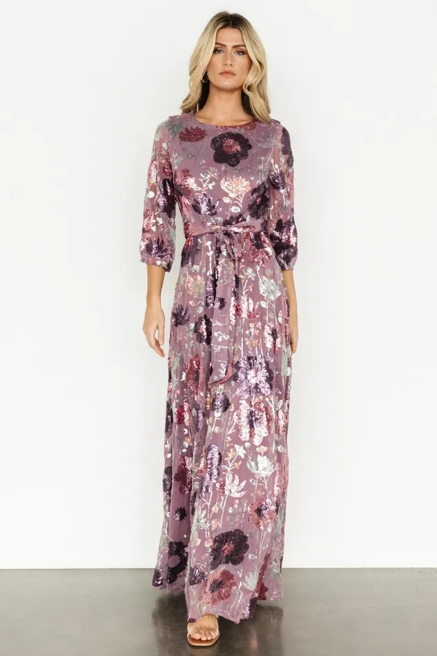 Destiny Sequin Maxi Dress Lilac Floral Women Baltic Born Wedding Guest