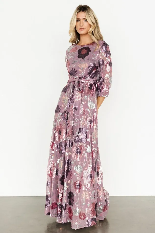 Destiny Sequin Maxi Dress Lilac Floral Women Baltic Born Wedding Guest