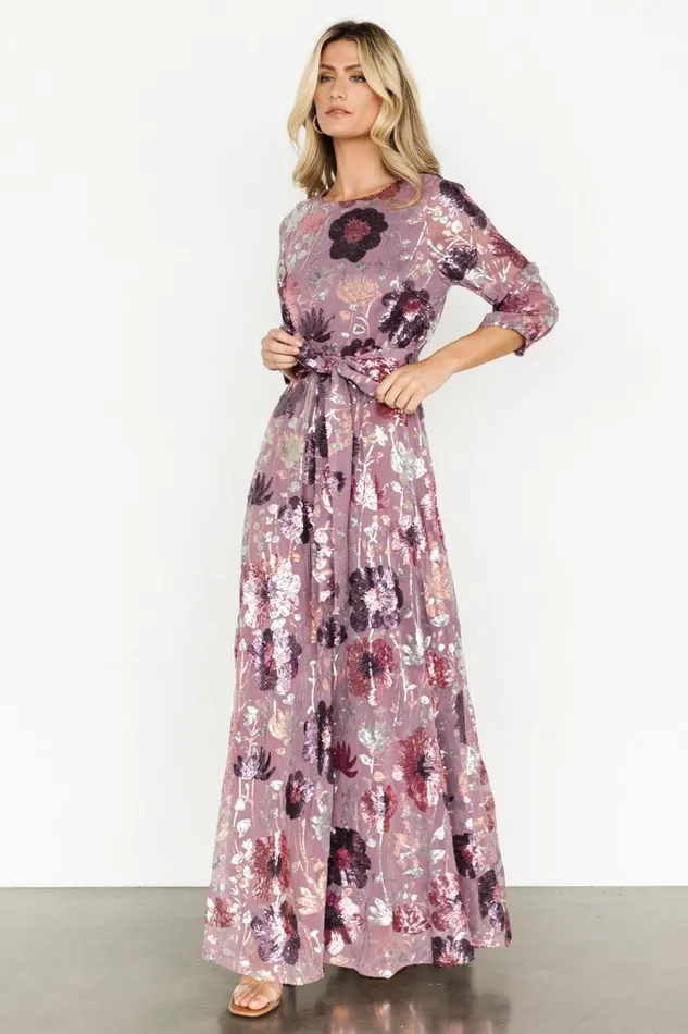 Destiny Sequin Maxi Dress Lilac Floral Women Baltic Born Wedding Guest