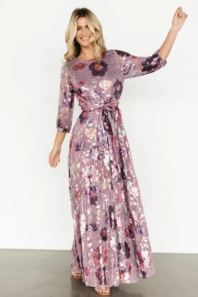 Destiny Sequin Maxi Dress Lilac Floral Women Baltic Born Wedding Guest