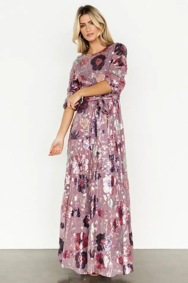 Destiny Sequin Maxi Dress Lilac Floral Women Baltic Born Wedding Guest