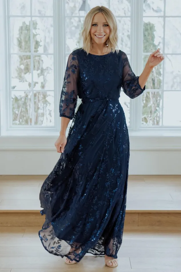 Destiny Sequin Maxi Dress Navy Women Baltic Born Wedding Guest