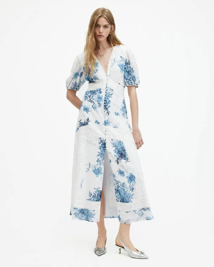 Dinah Lace Dekorah Floral Maxi Dress Denim Blue Women AllSaints Dresses