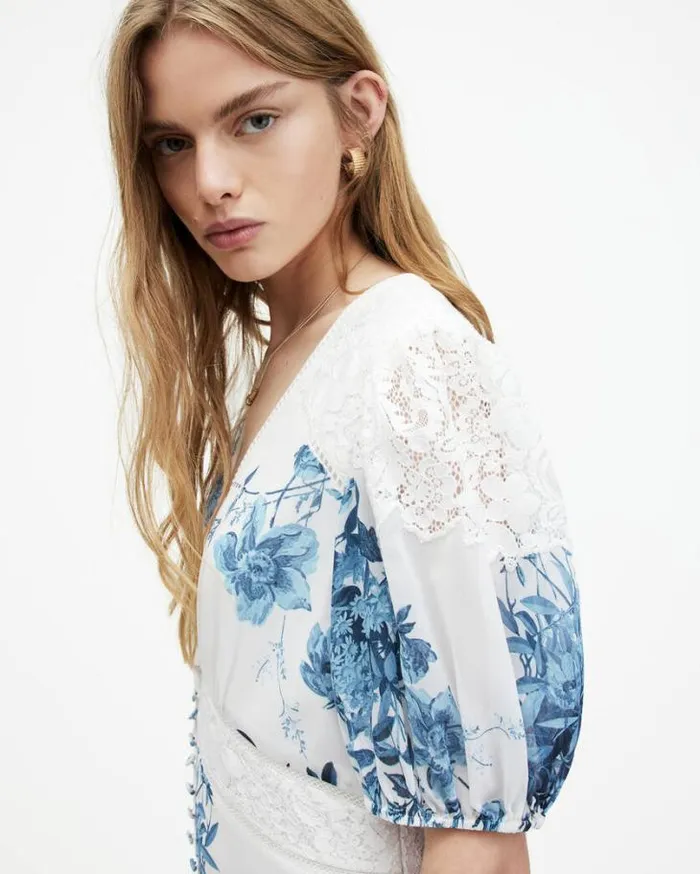 Dinah Lace Dekorah Floral Maxi Dress Denim Blue Women AllSaints Dresses