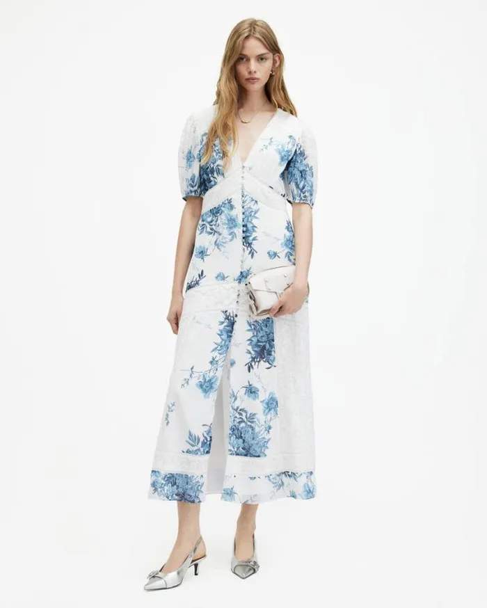 Dinah Lace Dekorah Floral Maxi Dress Denim Blue Women AllSaints Dresses