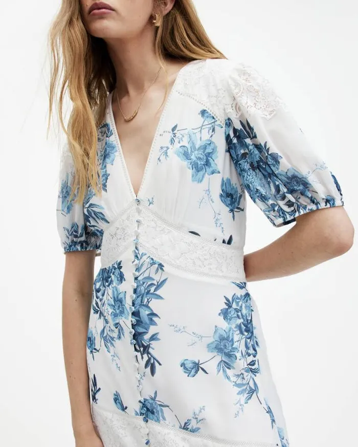 Dinah Lace Dekorah Floral Maxi Dress Denim Blue Women AllSaints Dresses