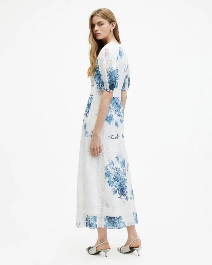 Dinah Lace Dekorah Floral Maxi Dress Denim Blue Women AllSaints Dresses