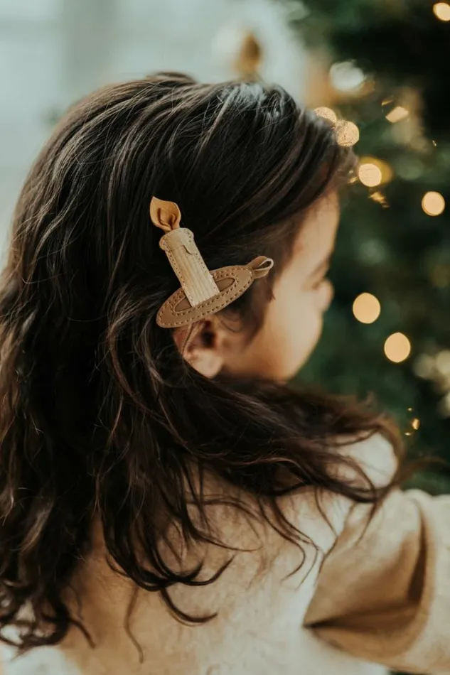 Donsje Amsterdam Hair Accessories Girls Wonda Hairclip Cream Scored Leather