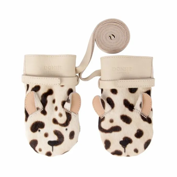 Donsje Amsterdam Hats and Mittens Girls Kapi Exclusive Mittens Snow Leopard Spotted Cow Hair