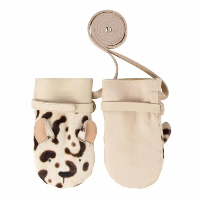 Donsje Amsterdam Hats and Mittens Girls Kapi Exclusive Mittens Snow Leopard Spotted Cow Hair