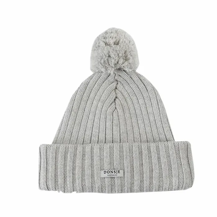 Donsje Amsterdam Hats and Mittens Girls Poppom Hat Pale Grey Melange