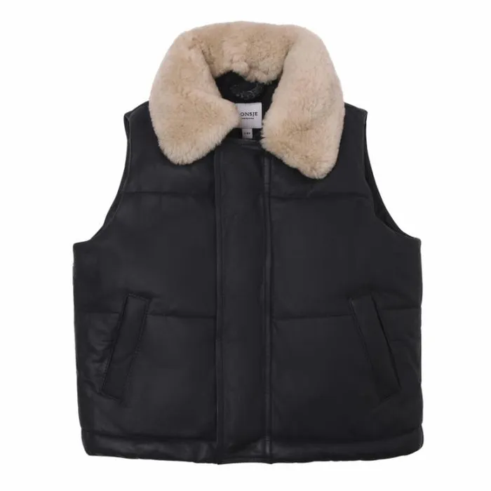 Donsje Amsterdam Jackets and Gilets Girls Bees Leather Bodywarmer Navy Leather