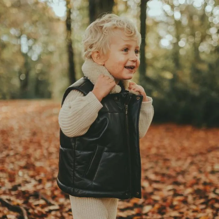 Donsje Amsterdam Jackets and Gilets Girls Bees Leather Bodywarmer Navy Leather