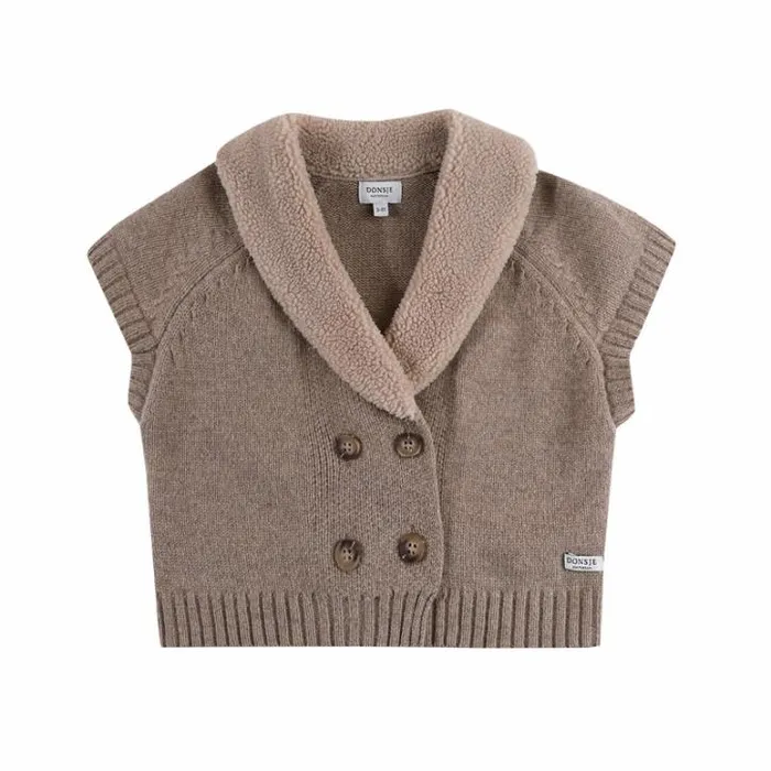 Donsje Amsterdam Jackets and Gilets Girls Nannie Merino Wool Waistcoat Milk Chocolate Melange