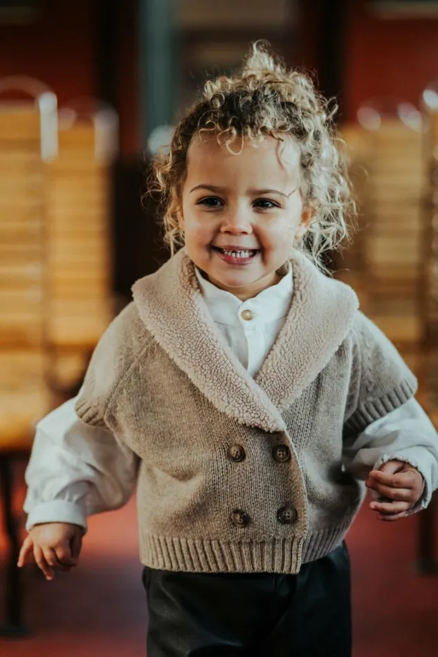 Donsje Amsterdam Jackets and Gilets Girls Nannie Merino Wool Waistcoat Milk Chocolate Melange