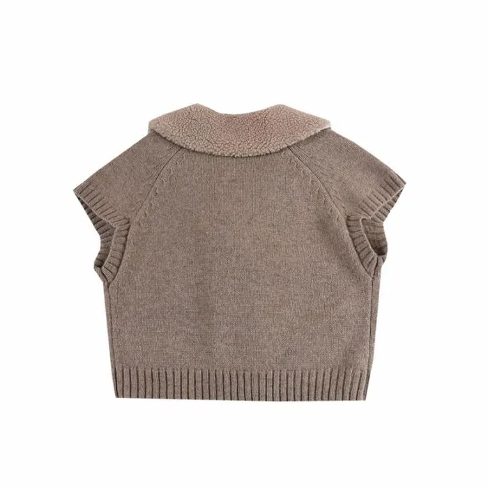 Donsje Amsterdam Jackets and Gilets Girls Nannie Merino Wool Waistcoat Milk Chocolate Melange