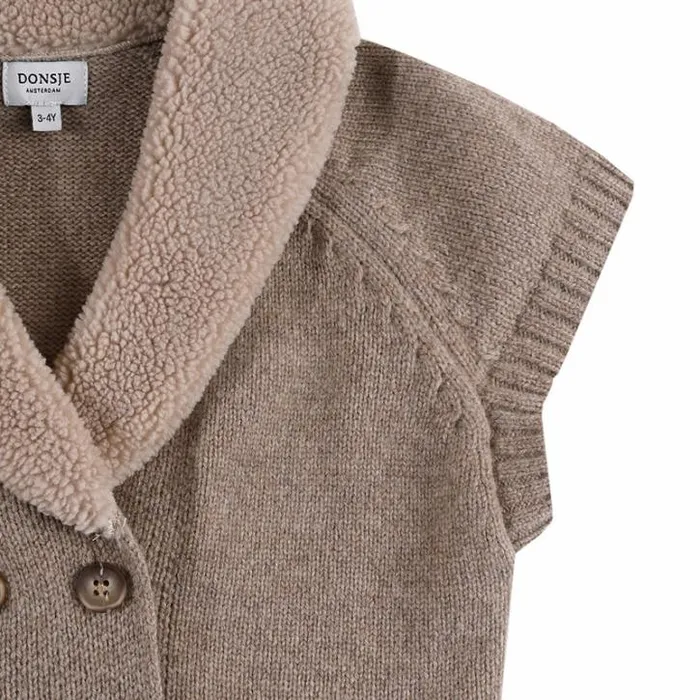 Donsje Amsterdam Jackets and Gilets Girls Nannie Merino Wool Waistcoat Milk Chocolate Melange