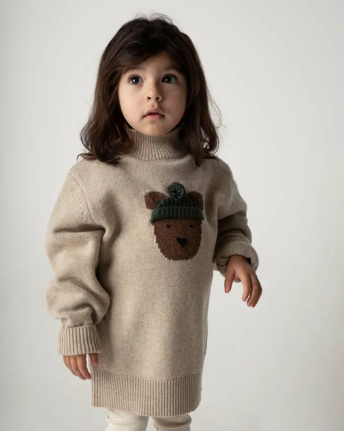Donsje Amsterdam Sweaters and Cardigans Baby Denn Merino Wool Sweater Biscotti Melange