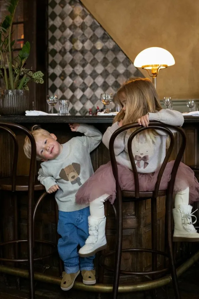 Donsje Amsterdam Sweaters and Cardigans Girls Denn Merino Wool Sweater Arctic Ivory Melange