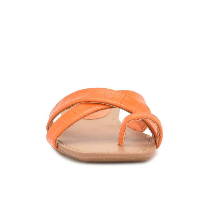 Dotty Flat Slide Sandals Orange Embossed Croco Women Nine West Sandals Dotty Flat Slide Sandals Orange Embossed Croco Women Nine West Sandals