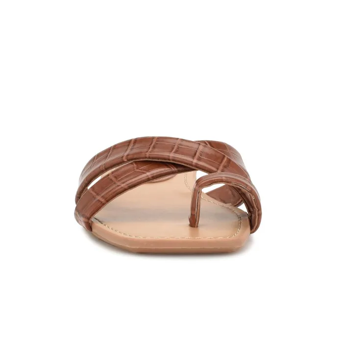 Dotty Flat Slide Sandals Rich Coffee Embossed Croco Women Nine West Low Heel Dotty Flat Slide Sandals Rich Coffee Embossed Croco Women Nine West Low Heel