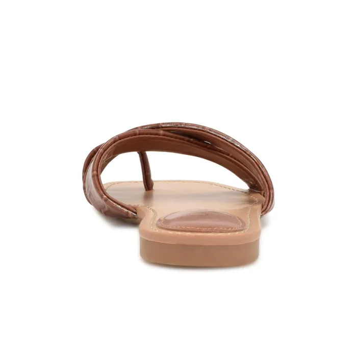 Dotty Flat Slide Sandals Rich Coffee Embossed Croco Women Nine West Low Heel Dotty Flat Slide Sandals Rich Coffee Embossed Croco Women Nine West Low Heel