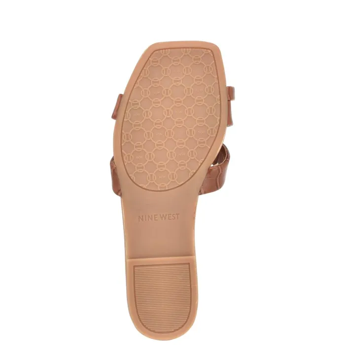 Dotty Flat Slide Sandals Rich Coffee Embossed Croco Women Nine West Low Heel Dotty Flat Slide Sandals Rich Coffee Embossed Croco Women Nine West Low Heel