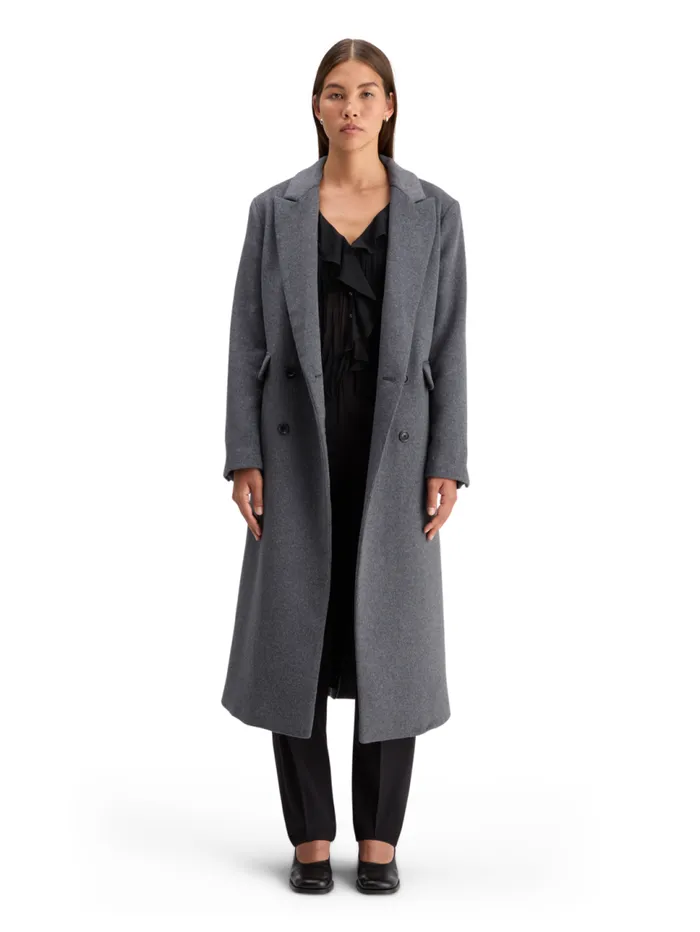 DOUBLE BREASTED TAILORED WOOL BLEND COAT Charcoal Melange Women Scotch and Soda Jackets and Coats