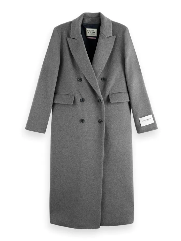 DOUBLE BREASTED TAILORED WOOL BLEND COAT Charcoal Melange Women Scotch and Soda Jackets and Coats DOUBLE BREASTED TAILORED WOOL BLEND COAT Charcoal Melange Women Scotch and Soda Jackets and Coats