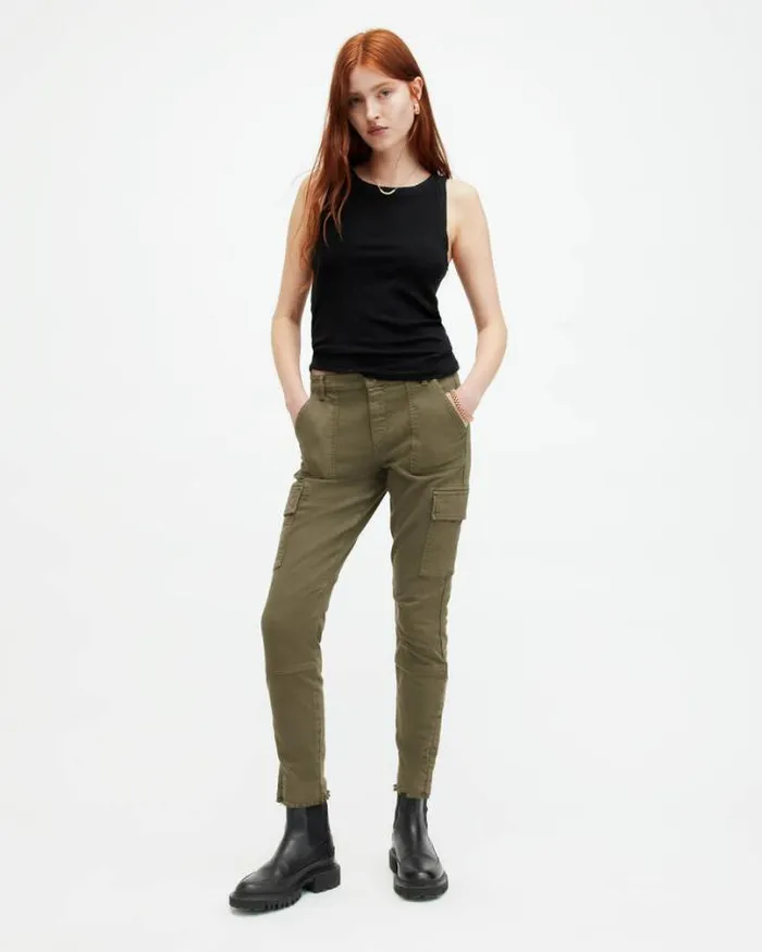 Duran Overdyed Skinny Cargo Jeans Khaki Green Women AllSaints Jeans