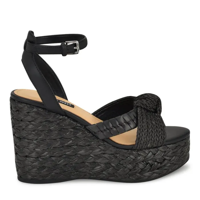 Eaden Woven Wedge Sandals Black Women Nine West Wedges