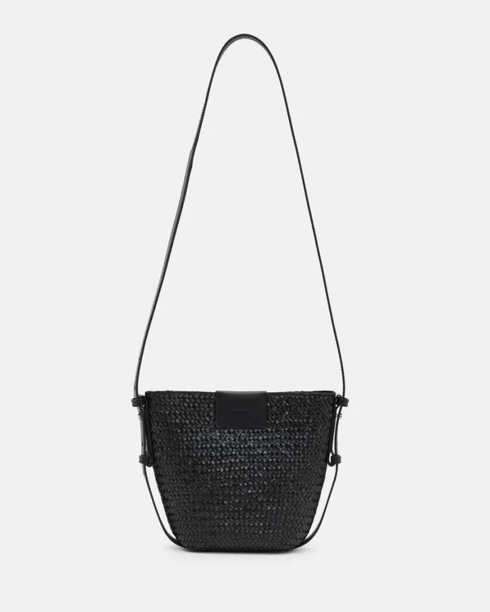 Ebro Straw Crossbody Bag Black Women AllSaints Handbags and Wallets