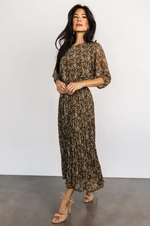 Eileen Pleated Dress Midnight Garden Print Women Baltic Born Bump Friendly