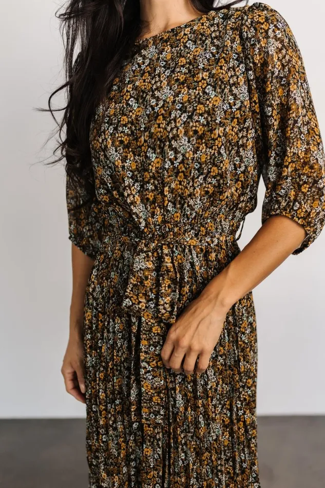 Eileen Pleated Dress Midnight Garden Print Women Baltic Born Bump Friendly Eileen Pleated Dress Midnight Garden Print Women Baltic Born Bump Friendly