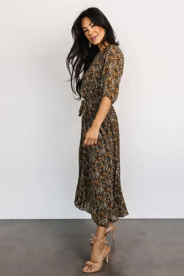 Eileen Pleated Dress Midnight Garden Print Women Baltic Born Bump Friendly Eileen Pleated Dress Midnight Garden Print Women Baltic Born Bump Friendly