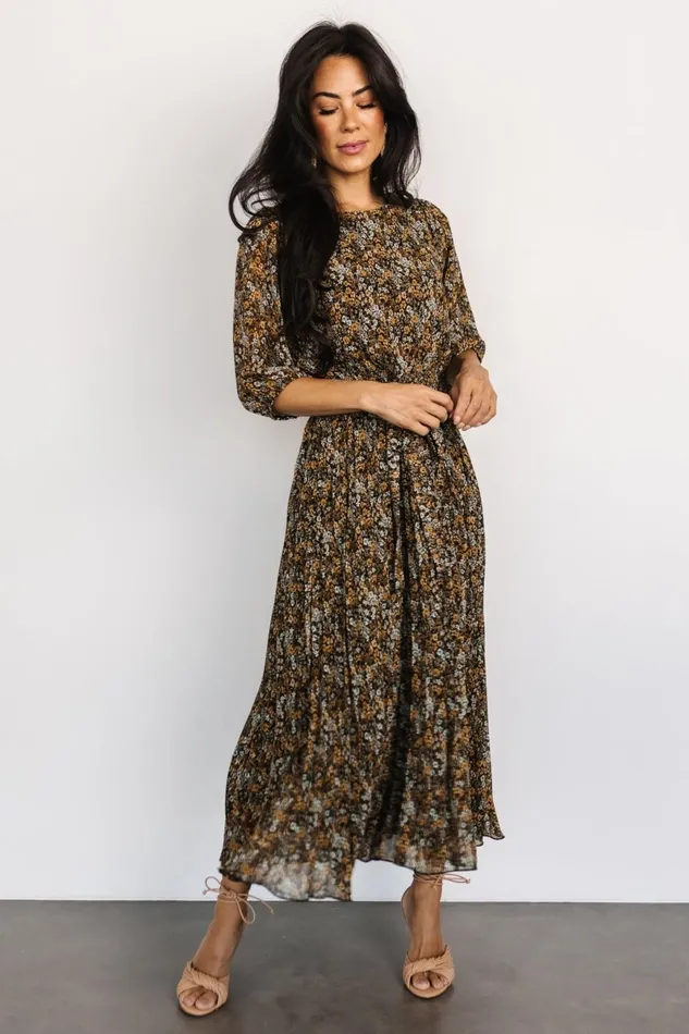 Eileen Pleated Dress Midnight Garden Print Women Baltic Born Bump Friendly Eileen Pleated Dress Midnight Garden Print Women Baltic Born Bump Friendly