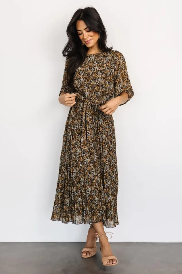 Eileen Pleated Dress Midnight Garden Print Women Baltic Born Bump Friendly Eileen Pleated Dress Midnight Garden Print Women Baltic Born Bump Friendly