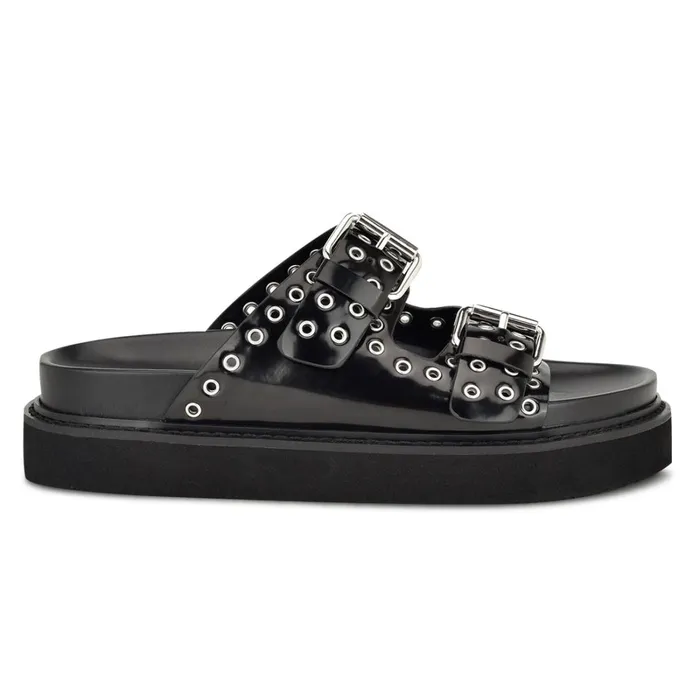 Eleny Buckle Slide Sandals Black Women Nine West Low Heel