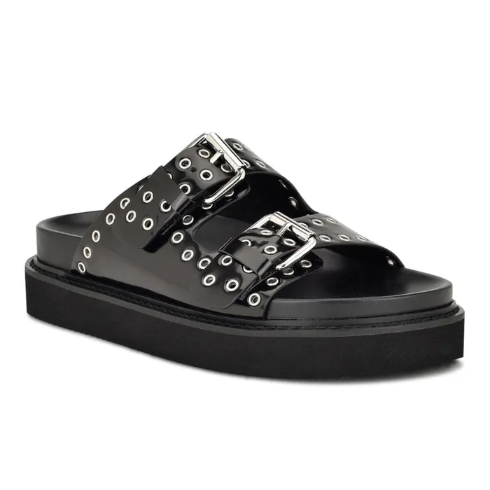 Eleny Buckle Slide Sandals Black Women Nine West Low Heel